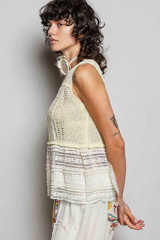 V-Neck Crochet Sweater Vest with Lace Trim b4ffb013-b81e-48a4-a8d4-0852bdef97ce-Max