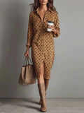 Polka Dot Button-Down Midi Dress Camel b5027bb2c0634c8e8e0a666db20914b9-Max-Origin