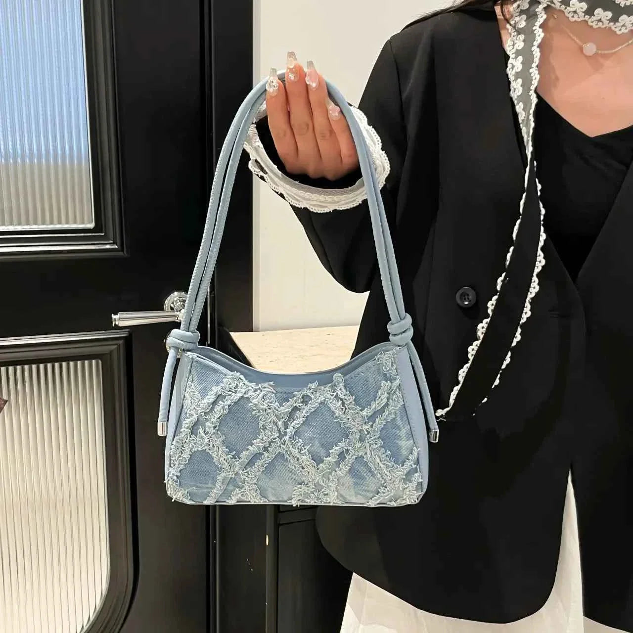 Raw Hem Shoulder Bag b50a7146bce340de86d430486ab62456-Max-Origin