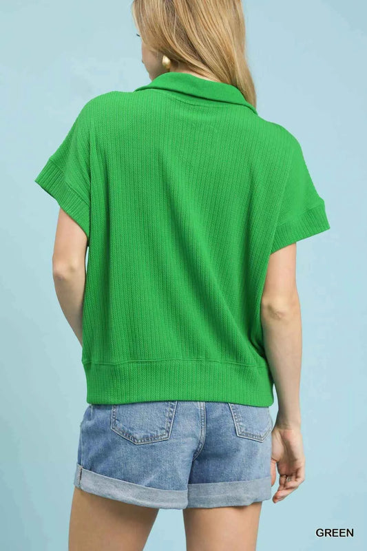 Textured Striped Zip Collar Knit Top b51324af-f922-440b-aa9f-d91c49729a4d-Max-Origin