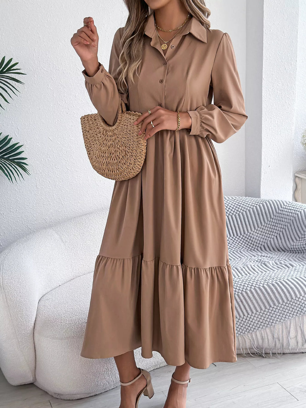 Long Sleeve Tiered Button Front Midi Dress b5227130fc214a848ae6ab02f44cbcc8-Max-Origin