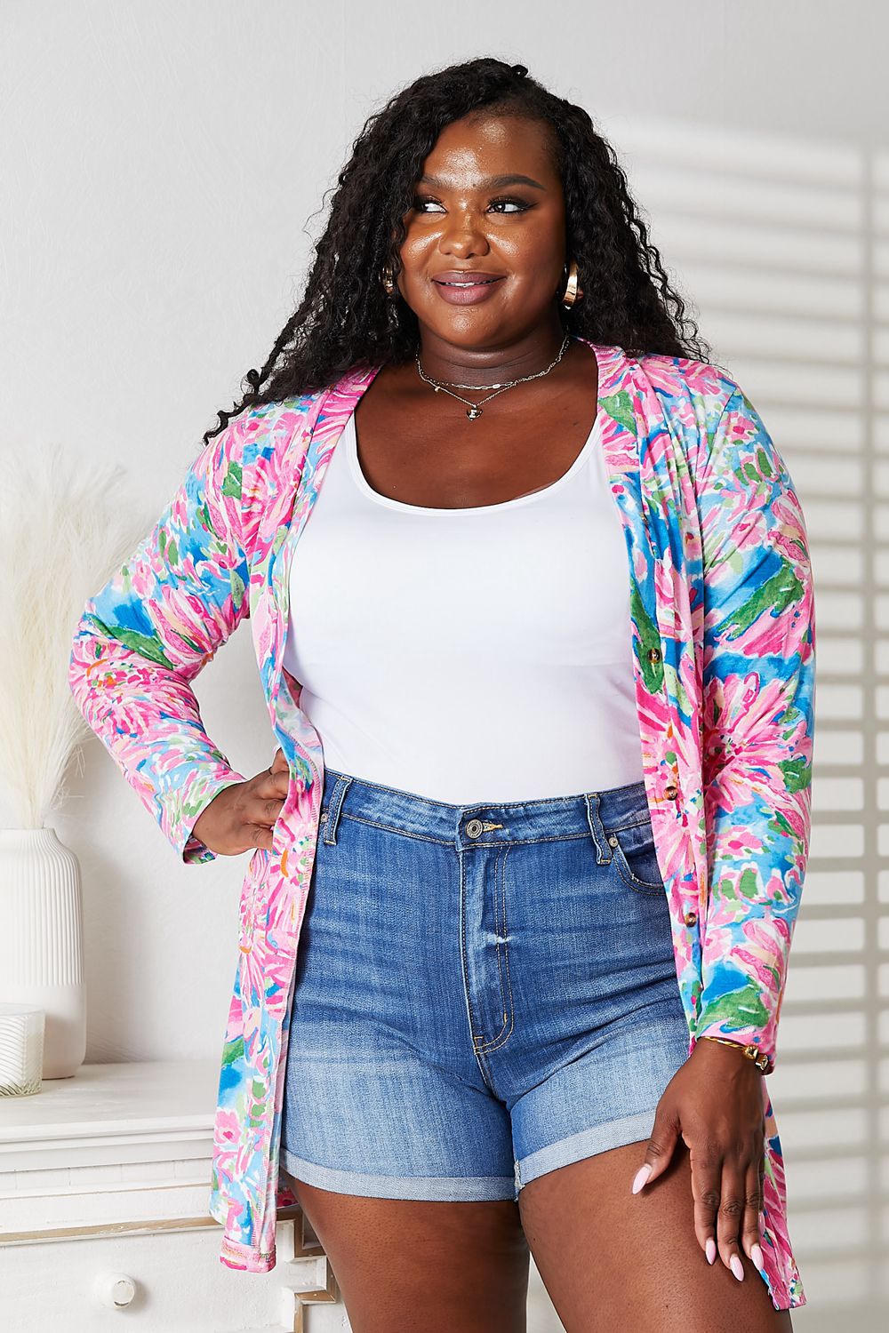 Double Take Floral Open Front Long Sleeve Cardigan Floral b5285e99396a4d8ca022320ffcf2783e-Max