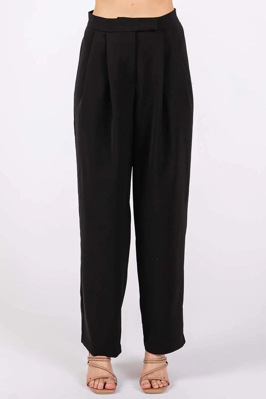 GeeGee High-Waisted Pleated Pants Black b542645f-02a5-407e-86c0-f9205938c44d-Max