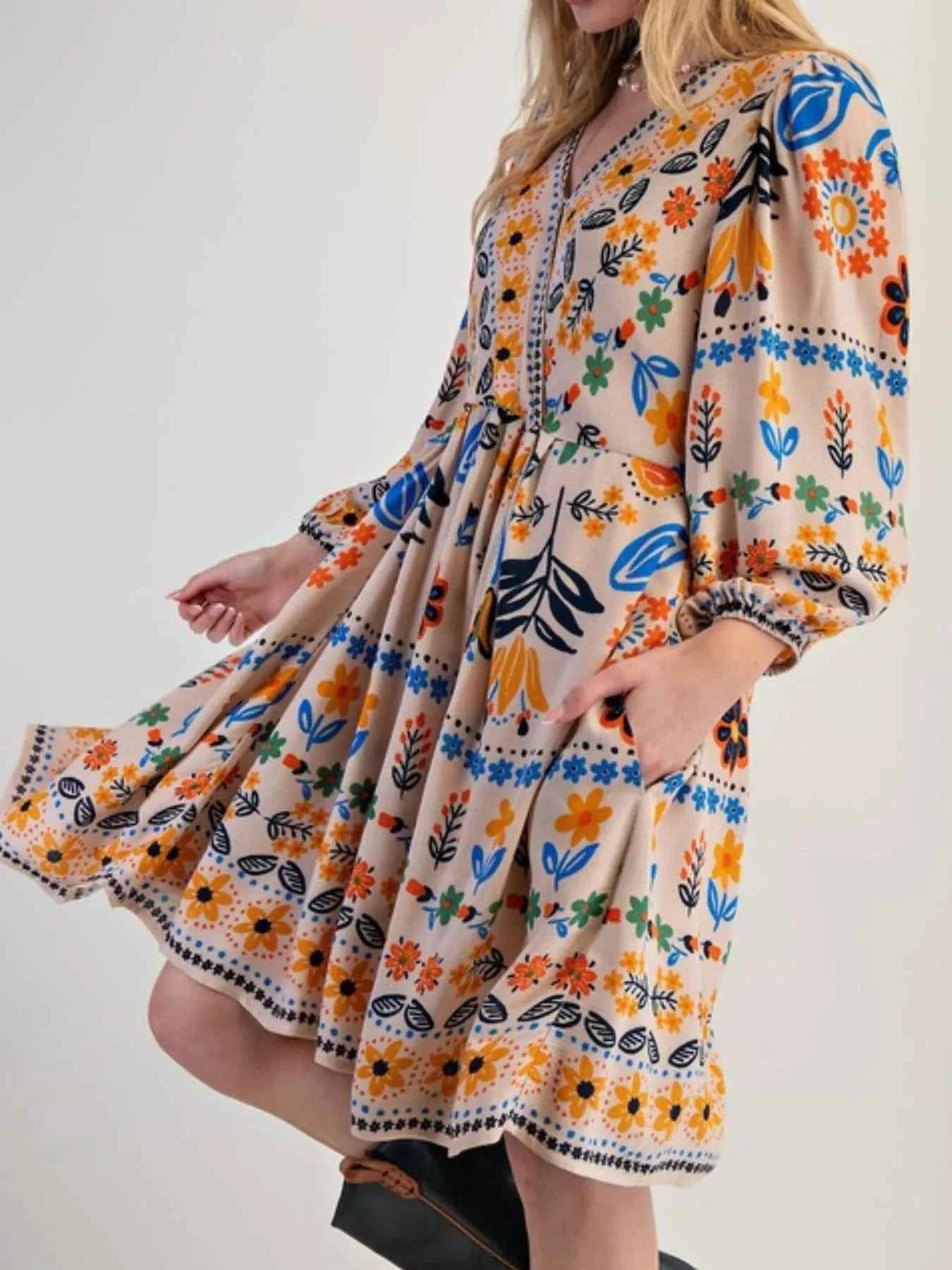 Bohemian Floral Print Long Sleeve Mini Dress b545b4bd-5c2d-4f49-99c8-42d32936498b-Max-Origin