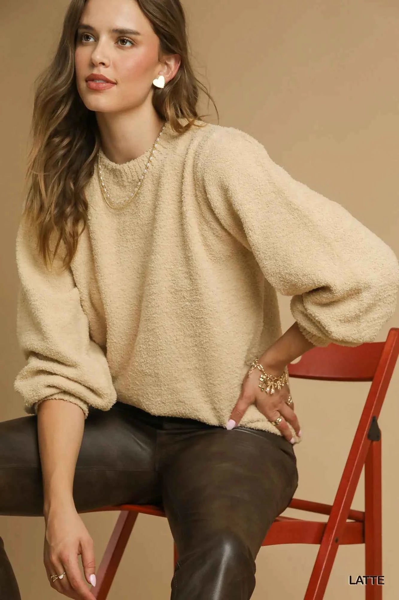 Umgee Textured Long Sleeve Sweater with Ribbed Trim b546c575-46fa-4b9f-837b-10ad7dce1bae-Max-Origin