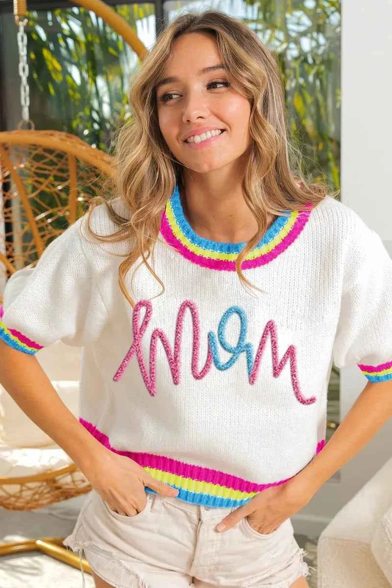 BiBi Metallic Letter Short Puff Sleeve Sweater FUCHSIA MULTI b54e2f1de5524a1890cc8399e7b3e388-Max-Origin