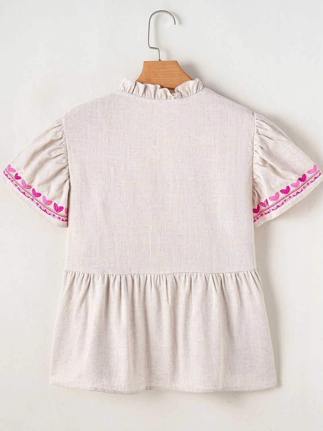 Floral Embroidered Short Sleeve Notched Blouse b550a04d-6b5b-4639-8b70-2a2bc0700a07-Max-Origin