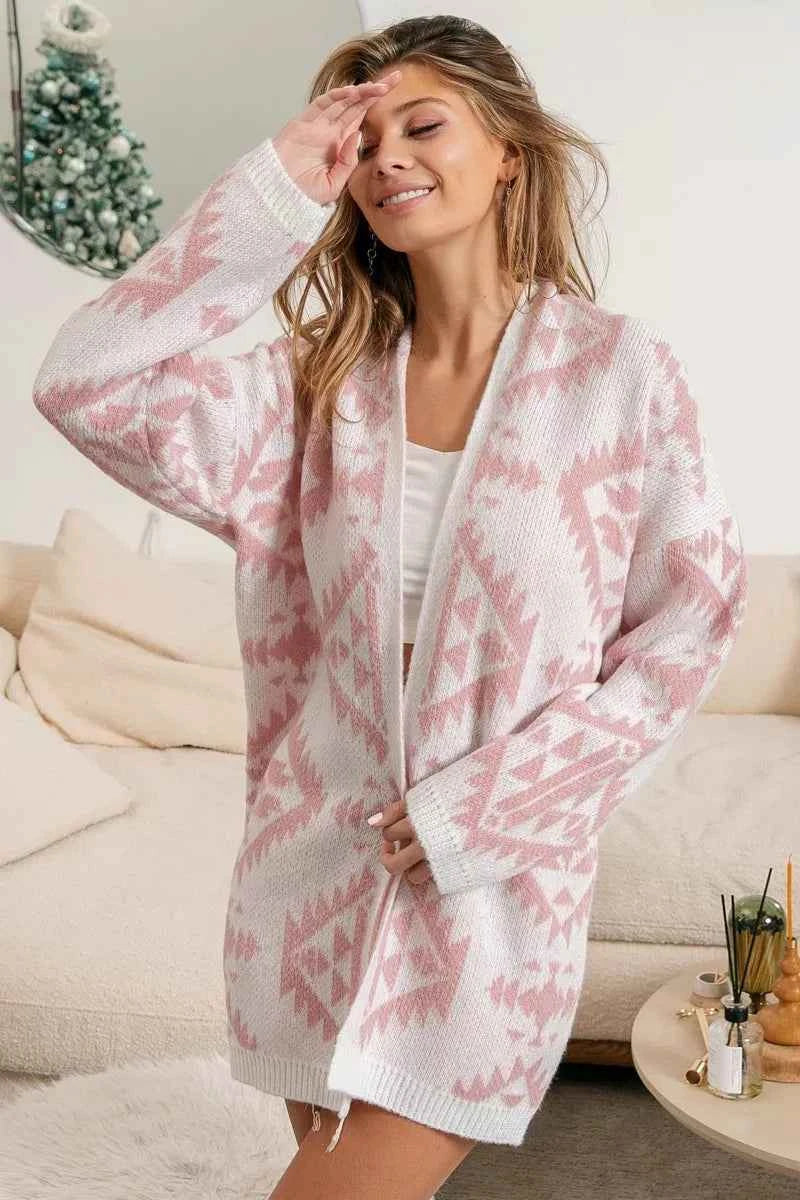 BiBi Aztec Pattern Open Front Cardigan IVORY b5539c66-97b3-4d97-99d3-0aff8e33b2a1-Max-Origin