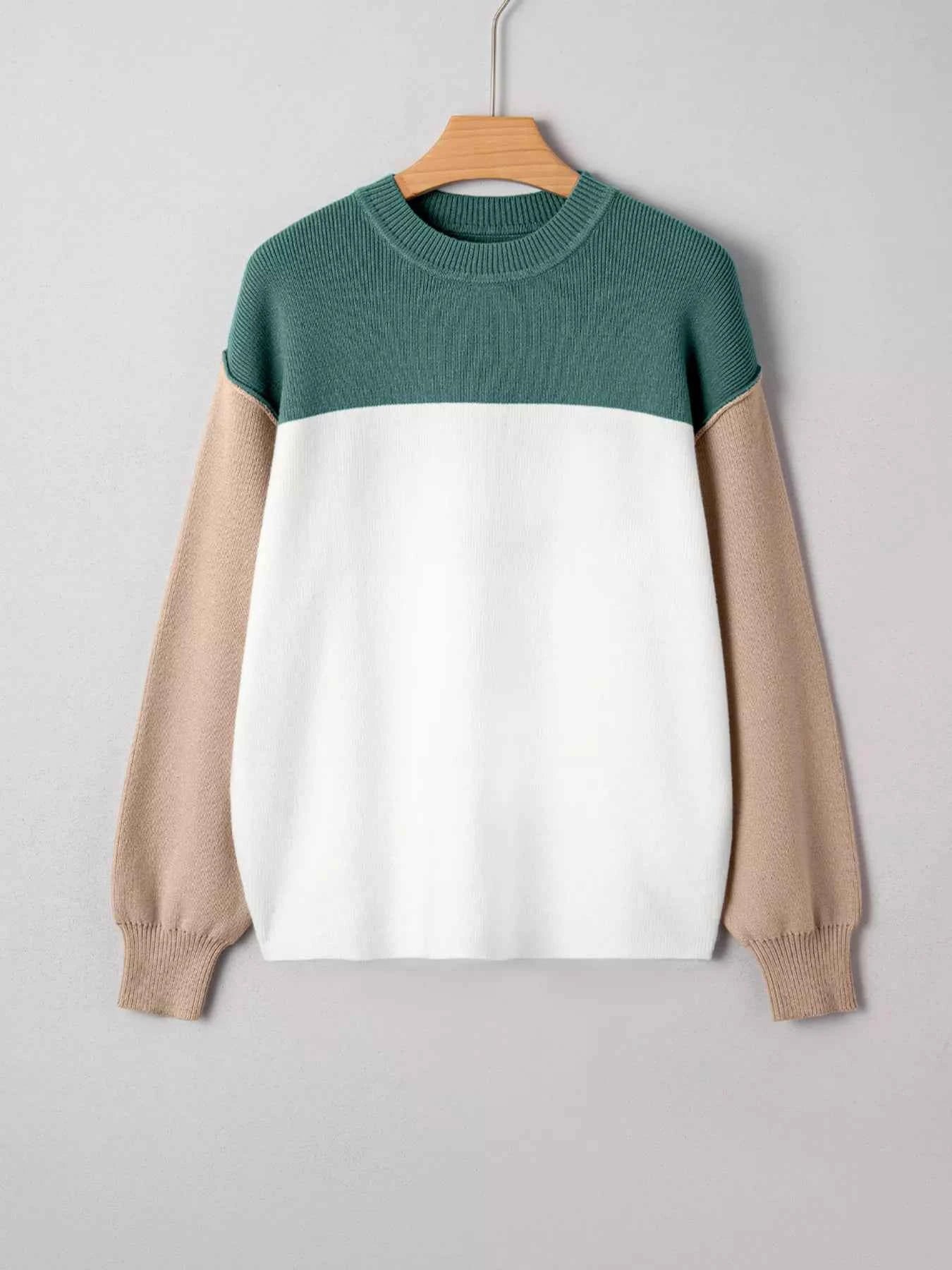 Color Block Plain Ribbed Knit Sweatshirt b55b384b177847efa39a68970616ed5e-Max-Origin