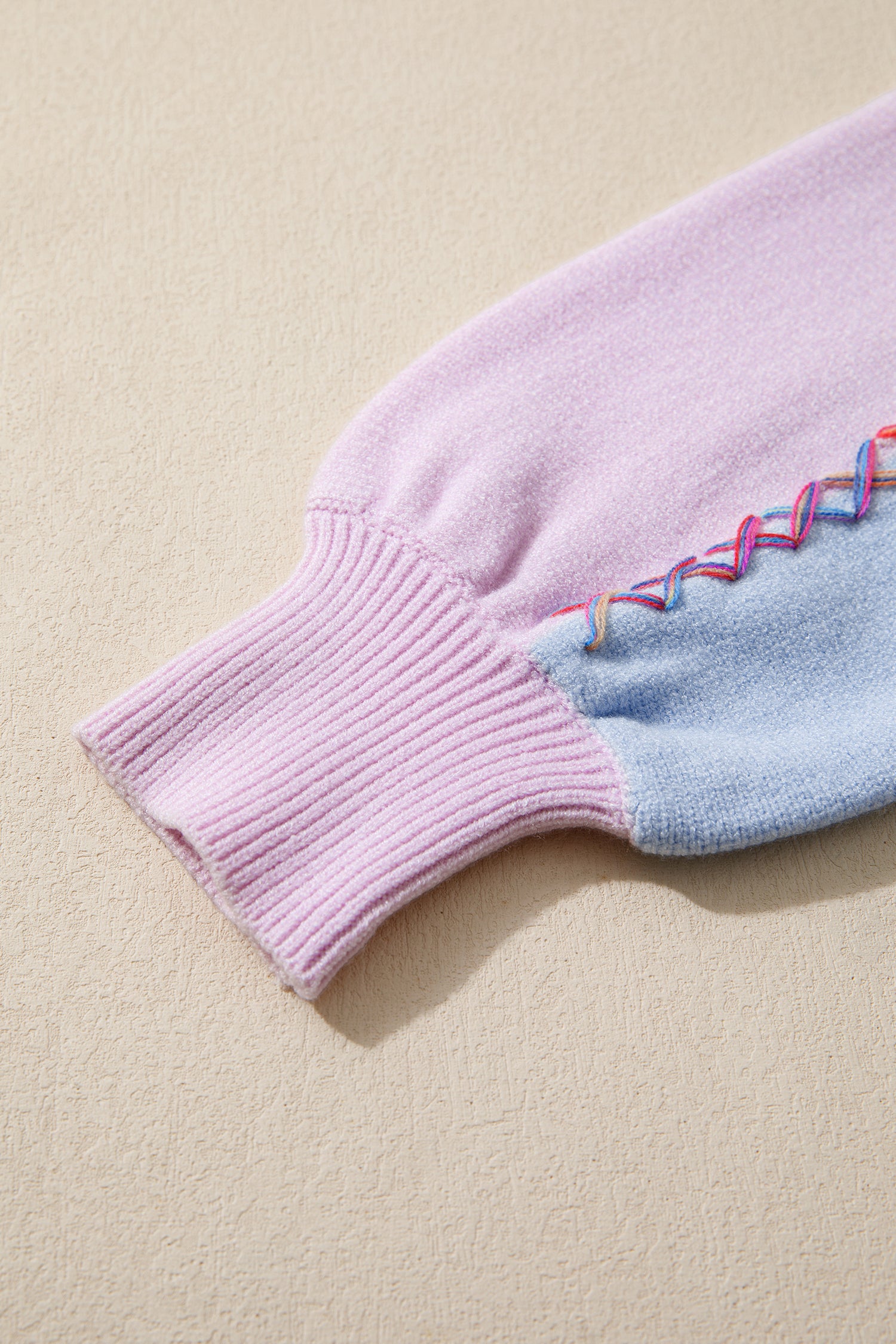 Orchid Bouquet Rainbow Stitching Balloon Sleeve Relaxed Sweater b5612541bf0e7c70