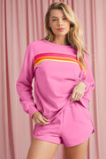 Bonbon Colorful Striped Long Sleeve Pullover and Shorts Set Bonbon 50%Polyester+50%Cotton b562739fb6ac4e42