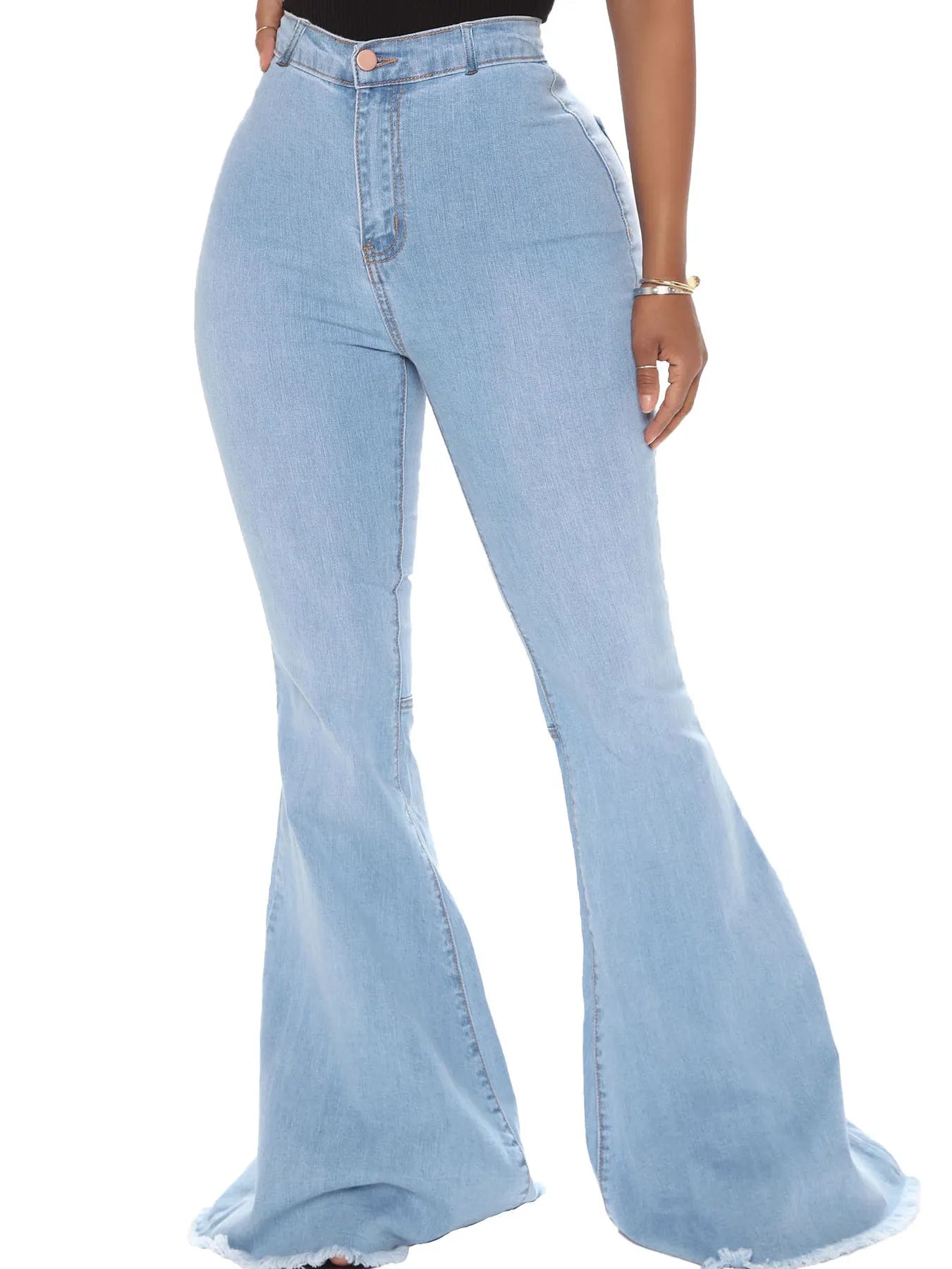 Full Size High-Waisted Raw Hem Flare Jeans Plus Size Light Blue b569b78c0ef24d35b08961db92df341a-Max-Origin