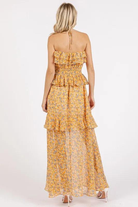 Mittoshop Ruffled Smocked Floral Halter Neck Maxi Dress b56f428d-d5c9-4f94-84d8-f9e72cd5ebec-Max