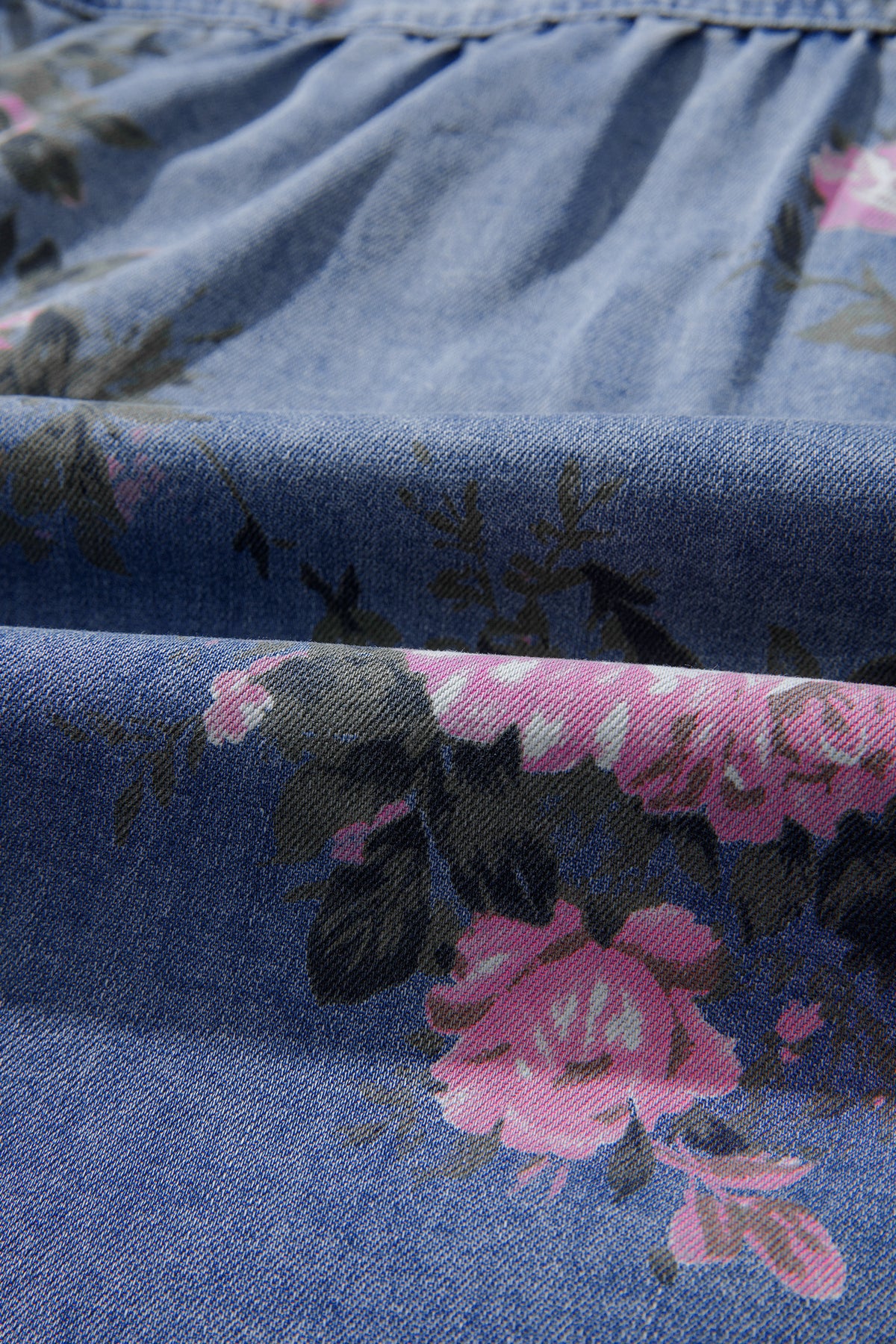 Blue Bracelet Sleeve Floral Denim Shirt b56f77af1de7404e