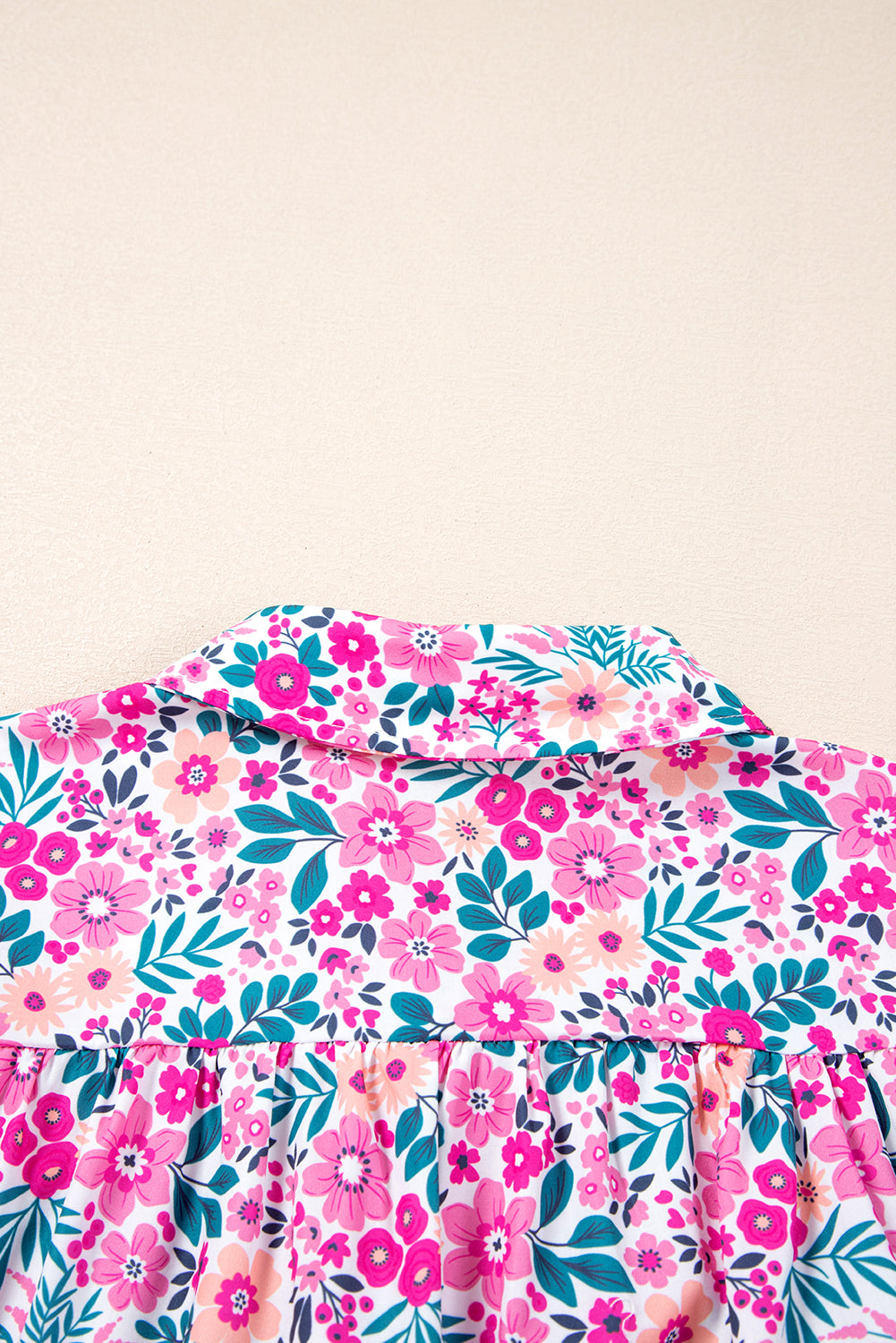 Pink Plus Size Floral Half Button Puff Sleeve A Line Dress b571146b0a58f30e