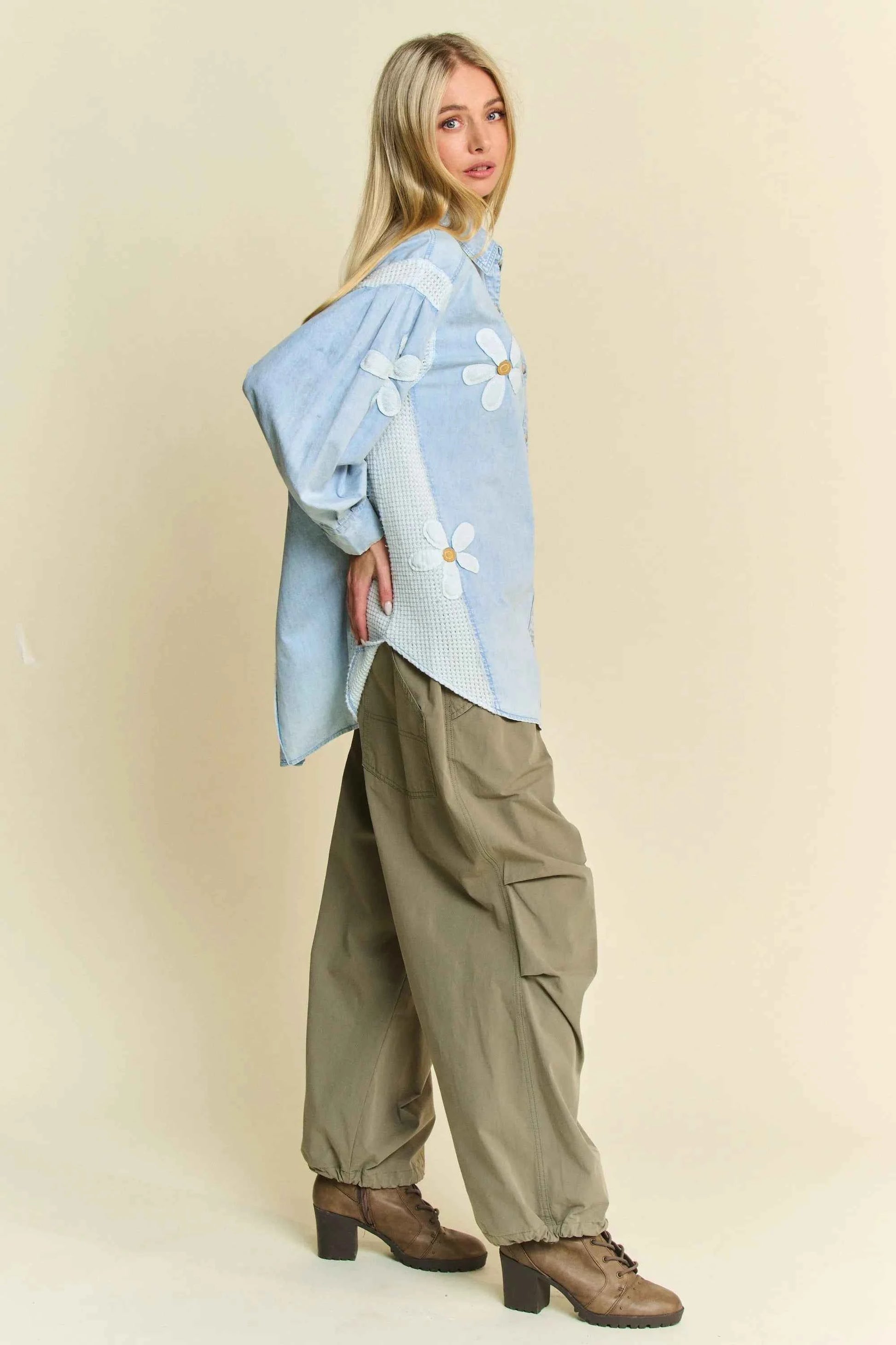 Davi & Dani Lightweight Washed Daisy Patch Waffle Knit Shirt b575f0311cd74694b5934600239264c5-Max-Origin