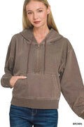 Zenana Fleece Pigment Dye Half Zip Kangaroo Pocket Hoodie BROWN b579221797a94f859755fc7ffe8465f6-Max-Origin