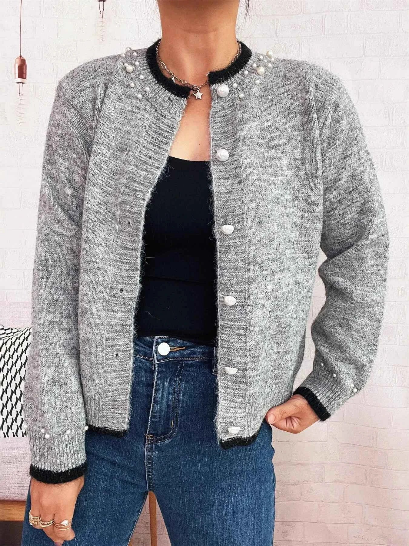 Pearl Embellished Button-Front Cardigan b57b2fb479e54f28b7905822bd5f881a-Max-Origin