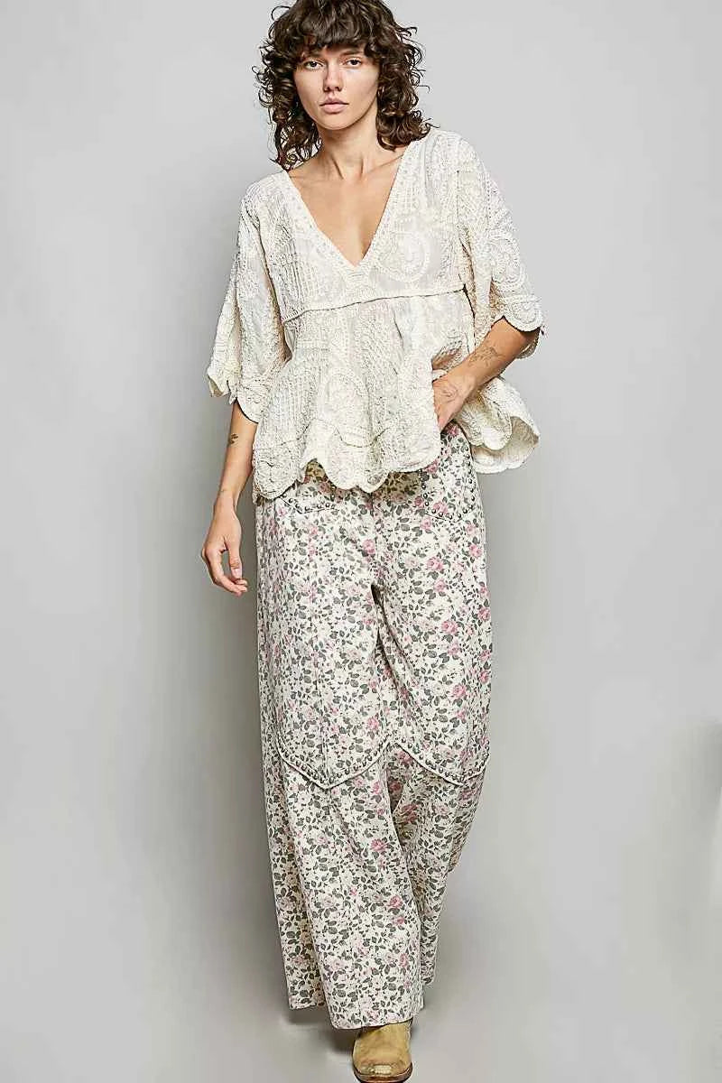 POL V-Neck Crochet Blouse with Scalloped Hem b57e64ce-26d7-45b6-9db7-aafb227baaea-Max-Origin