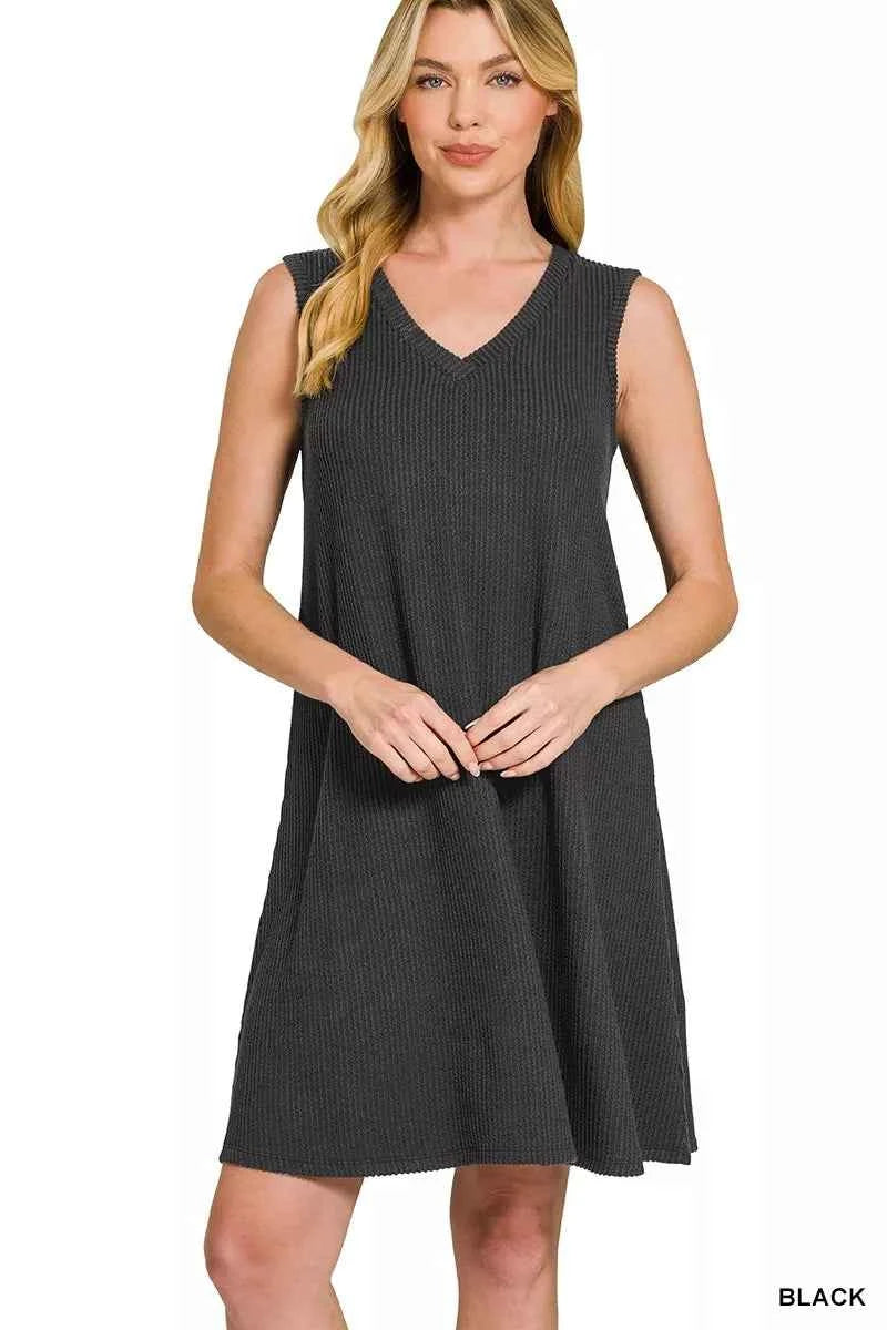 Zenana Raised Rib Sleeveless Mini Dress BLACK b57eaf3e4f614182aa054019773f71f1-Max-Origin