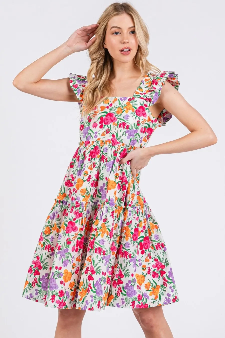 Mittoshop Flower Print Ruffle Shoulder A-line Mini Dress b57efe801c4144a592c10fa466aab0c5-Max-Origin