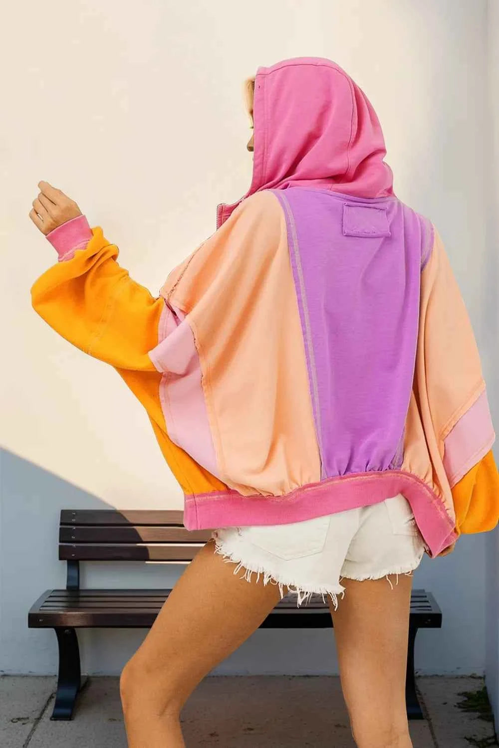Double Take Full Size Color Block Zip Up Hoodie b587e04b-32b3-4cbf-822a-0e74aa83f556-Max