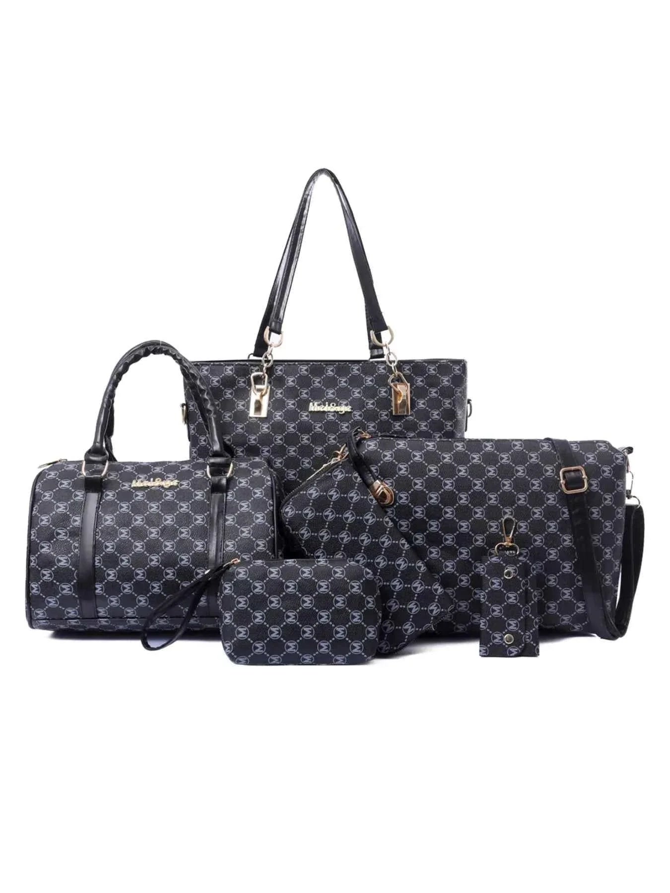 Diamond Pattern 6-Piece Bag Set Black onesize b5882082-dbb6-4972-b366-c18e99c6aaca-Max-Origin