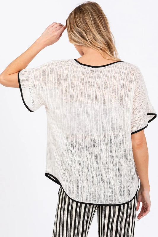 GeeGee Contrast Trim Short Sleeve Knit Cover Up b58b145d-7cb4-419b-b5ea-5159ba27067c-Max