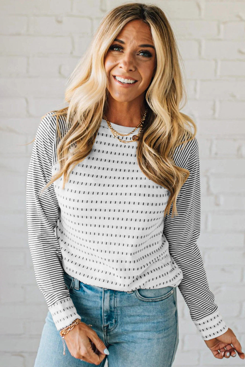 Rose Stripe Raglan Patchwork Long Sleeve Tee b58f9f7cb31d15f6