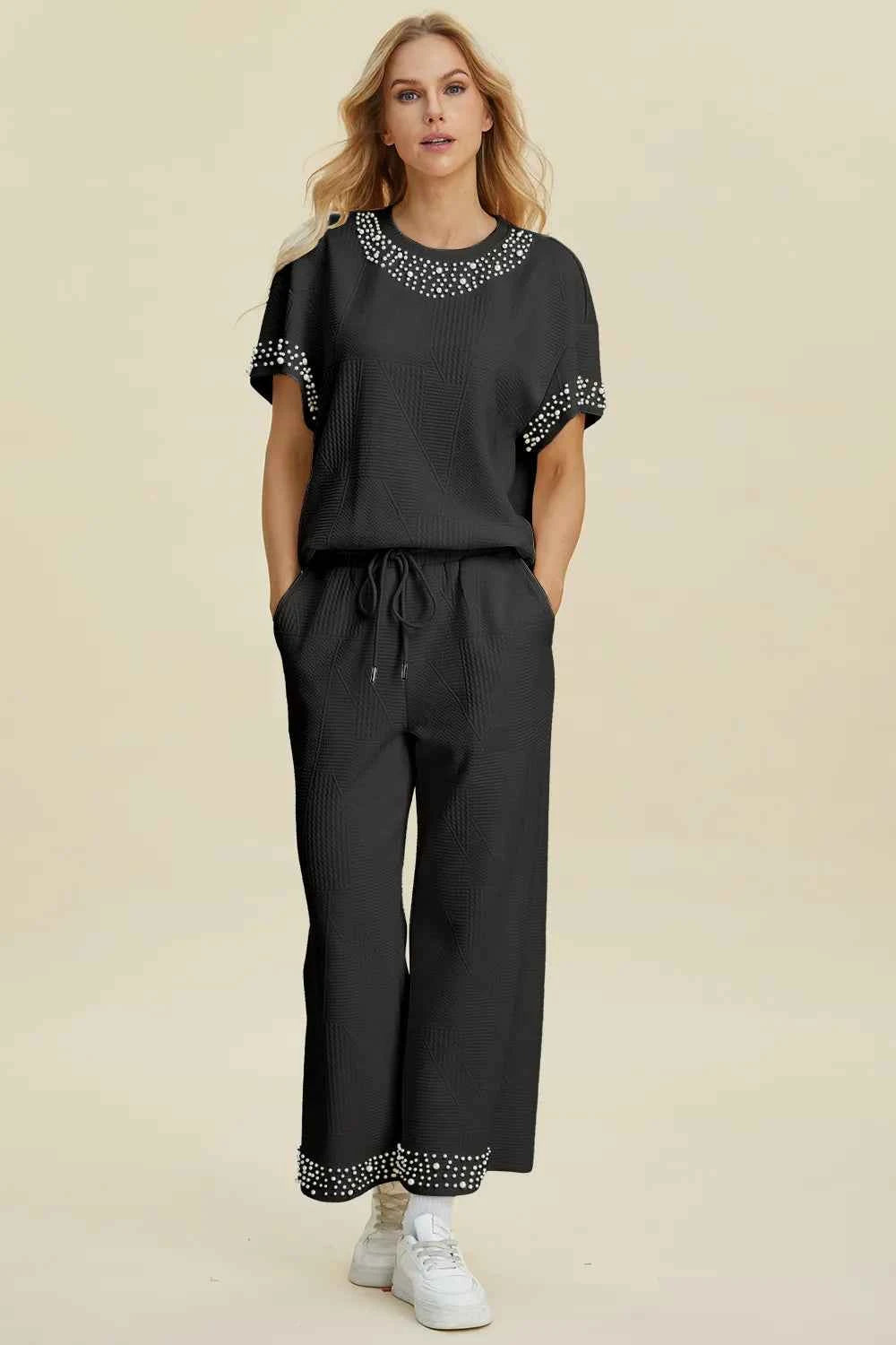 Double Take Full Size Pearl Detail Round Neck Top and Pants Set b5979570-ee79-4f15-b7c2-6ca39fd102fc-Max