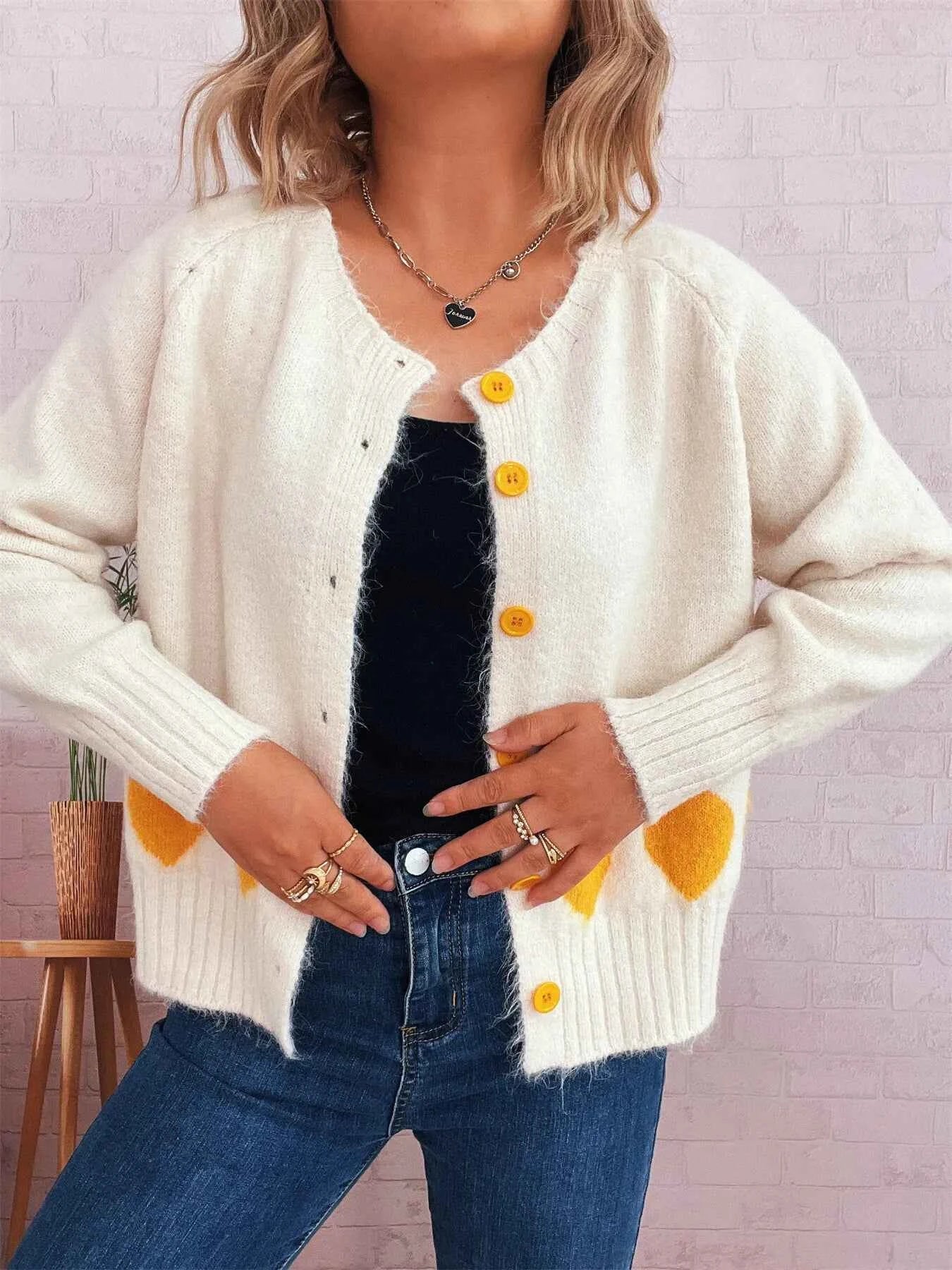 Lemon Pattern Button-Up Cardigan b59842f96852456099d2ae7d4cea0da6-Max-Origin
