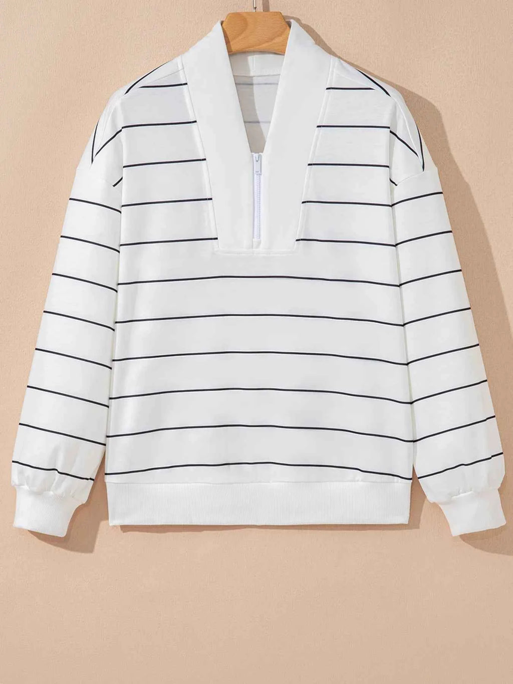 Striped Quarter Zip Sweatshirt with Relaxed Fit b59a17c904ab450a93be2b4aef9571ee-Max-Origin