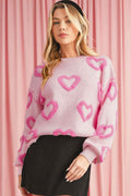 Pink Heart Shape Bubble Sleeve Baggy Sweater Pink 50%Viscose+28%Polyester+22%Polyamide b5a10022cf7d45ed