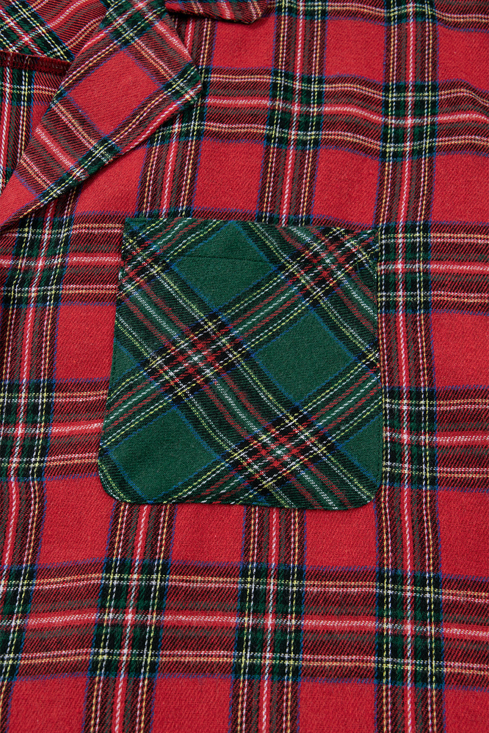 Red Plus Size Plaid Patchwork Long Sleeve Shirt and Shorts Pajama Set b5b4d201b45f04e1