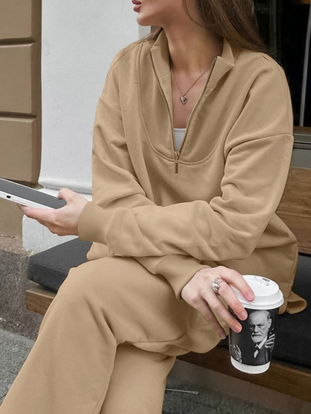 Quarter Zip Long Sleeve Top and Pants Set b5c3a1cf-4c48-4a4b-be2c-ff618879dfb8-Max