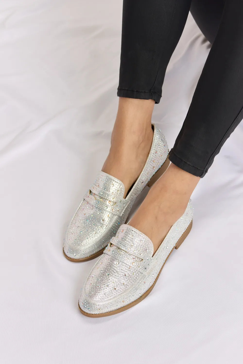 Forever Link Rhinestone Point Toe Loafers b5c48b00-26e8-4adb-a99a-0db2b33d7632-Max