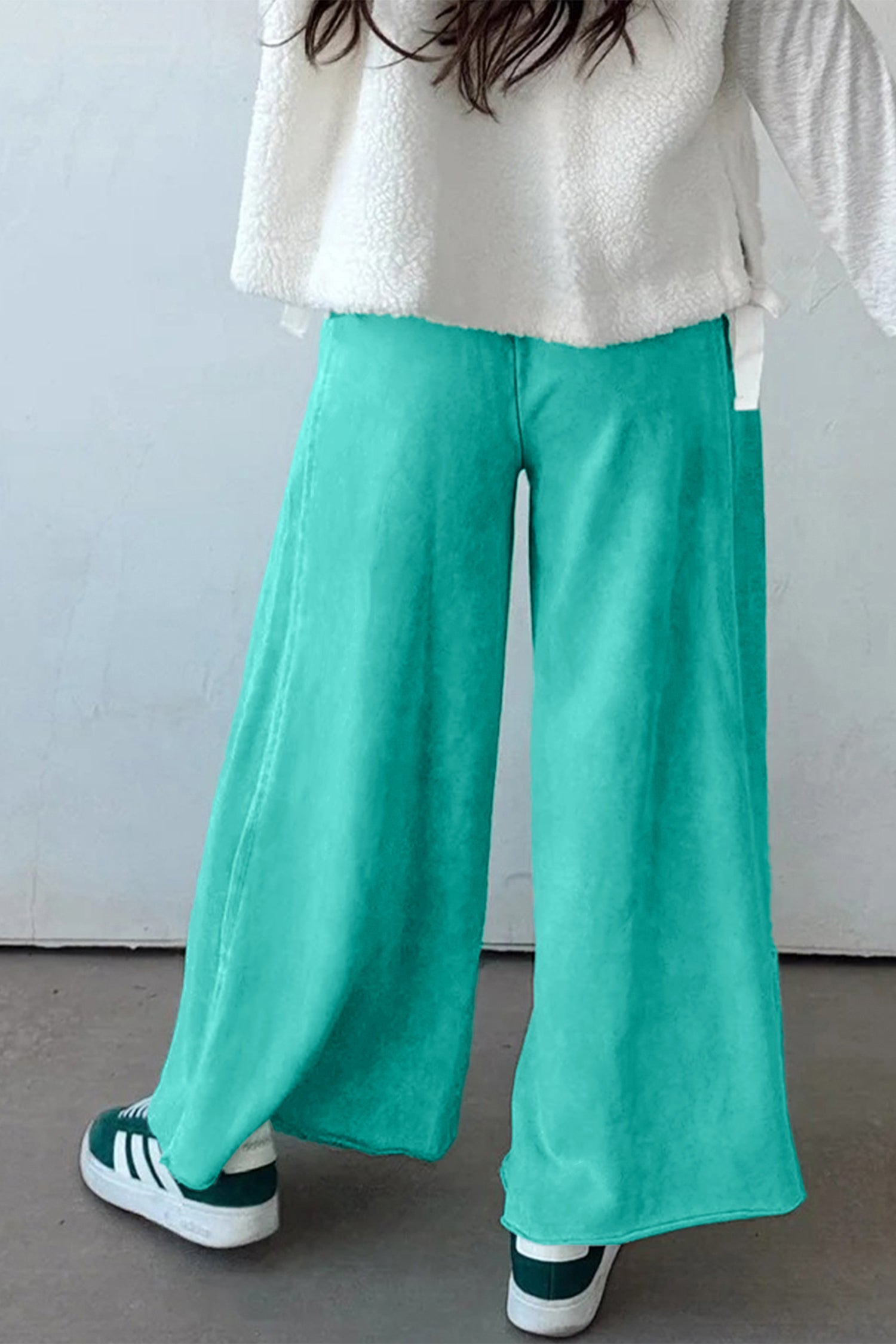 Sea Green Mineral Wash Drawstring Elastic Waist Raw Hem Loose Pants b5cc28c3b9b8ac18