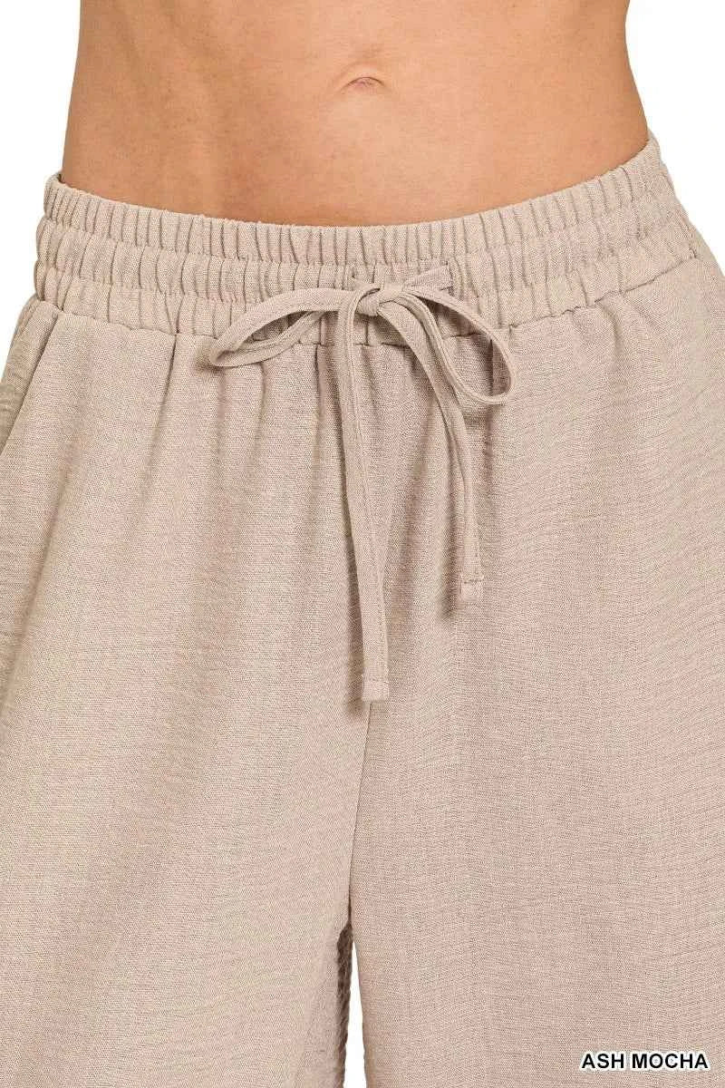 Zenana Woven Crepe Elastic Band Pants b5cfaf63f99d44ce88d0cfe9a6489d38-Max-Origin