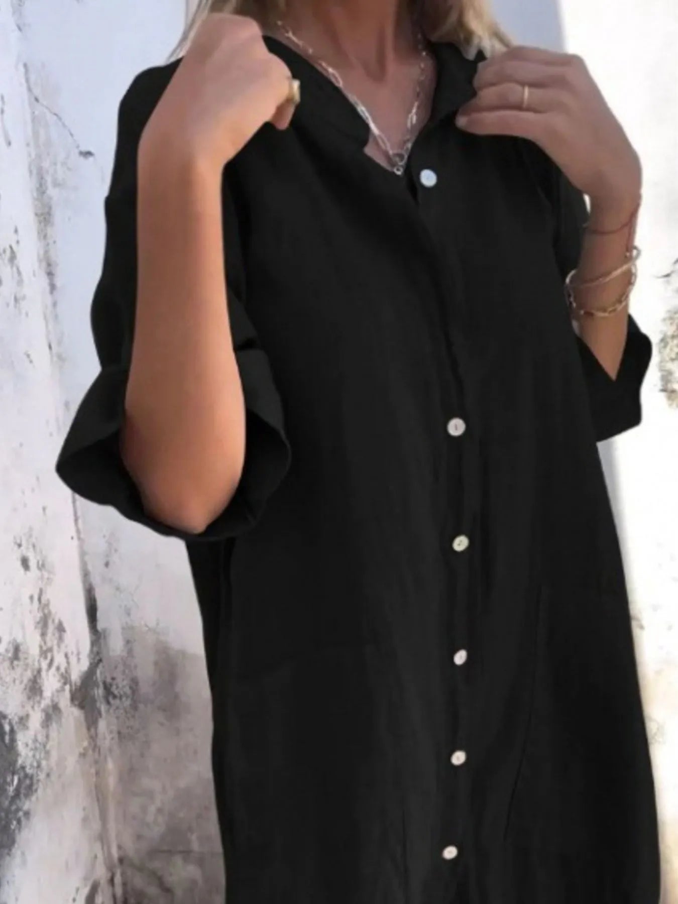 Full Size Casual Linen Button-Down Shirt Dress Plus Size Black b5d00a33-8395-46df-bbed-3a1a17053fae-Max-Origin
