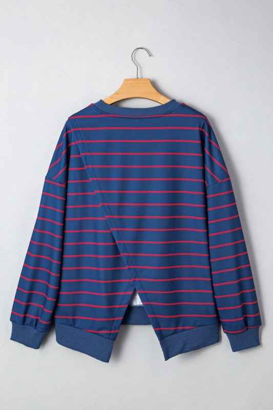 Stripe Overlap Drop Shoulder Pullover Sweatshirt b5d56d0d-8538-4905-922c-0772a441d0b7