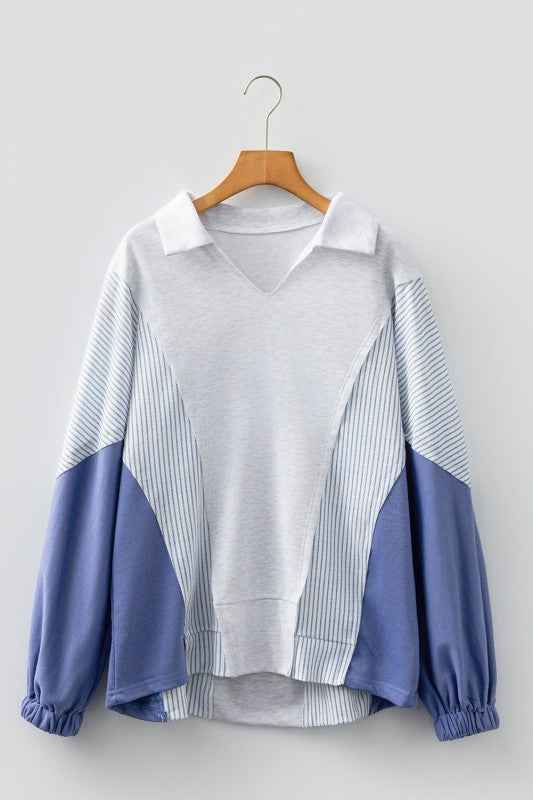 Stripe Colorblock Dolman Sleeve Oversize Collared Light Grey b5db6b7f-ced2-4fc7-b692-78c037164e5d