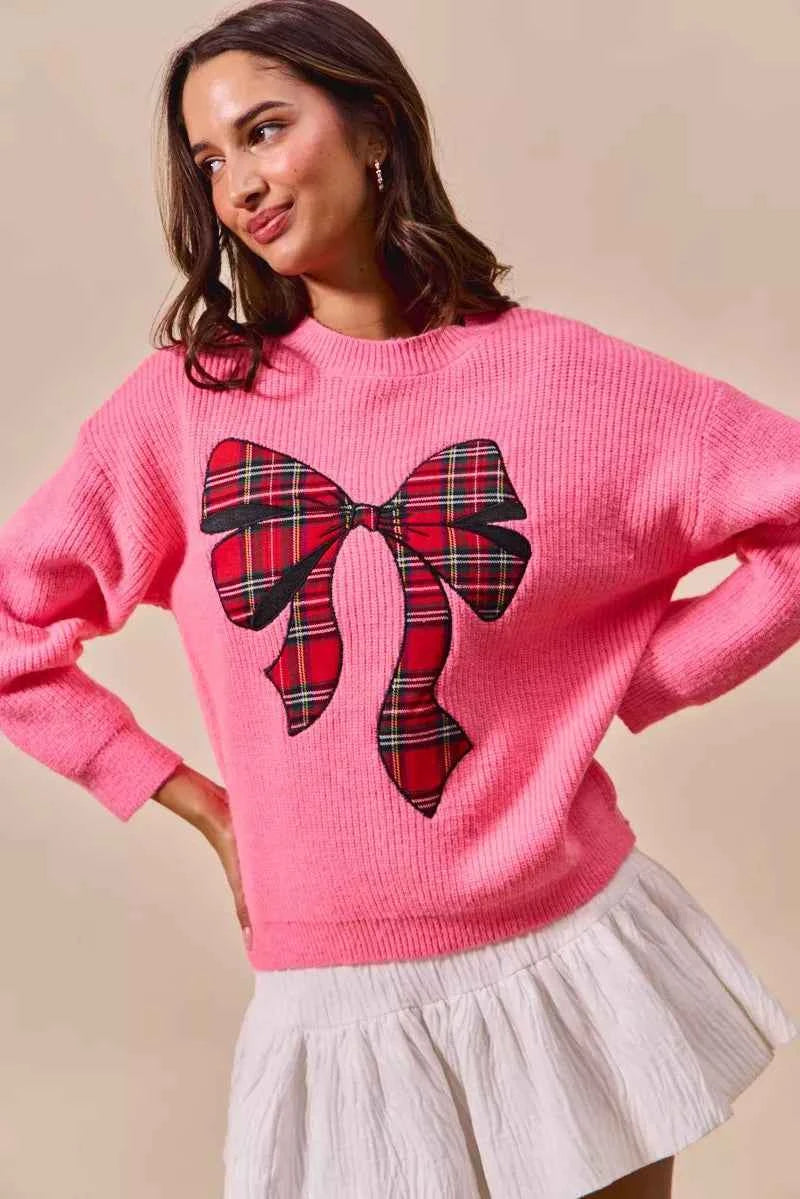SO ME Checker Plaid Ribbon Christmas Holiday Sweater b5edba753cbc4370a42be56041531a1a-Max-Origin