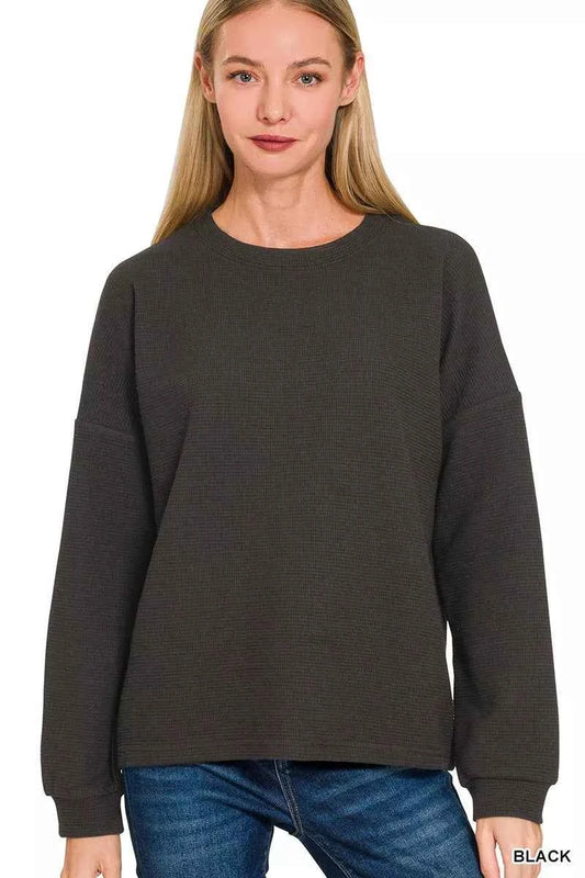 Zenana Double Knit Round Neck Long Sleeve Top BLACK b5f443ddcbd945e78aaabd9675f077d7-Max-Origin