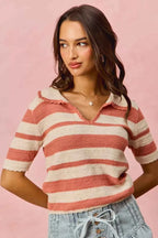 SO ME Stripe Short Sleeve Cropped Sweater b5fb484f35844f05bb7a2db3f5ecec2d-Max-Origin
