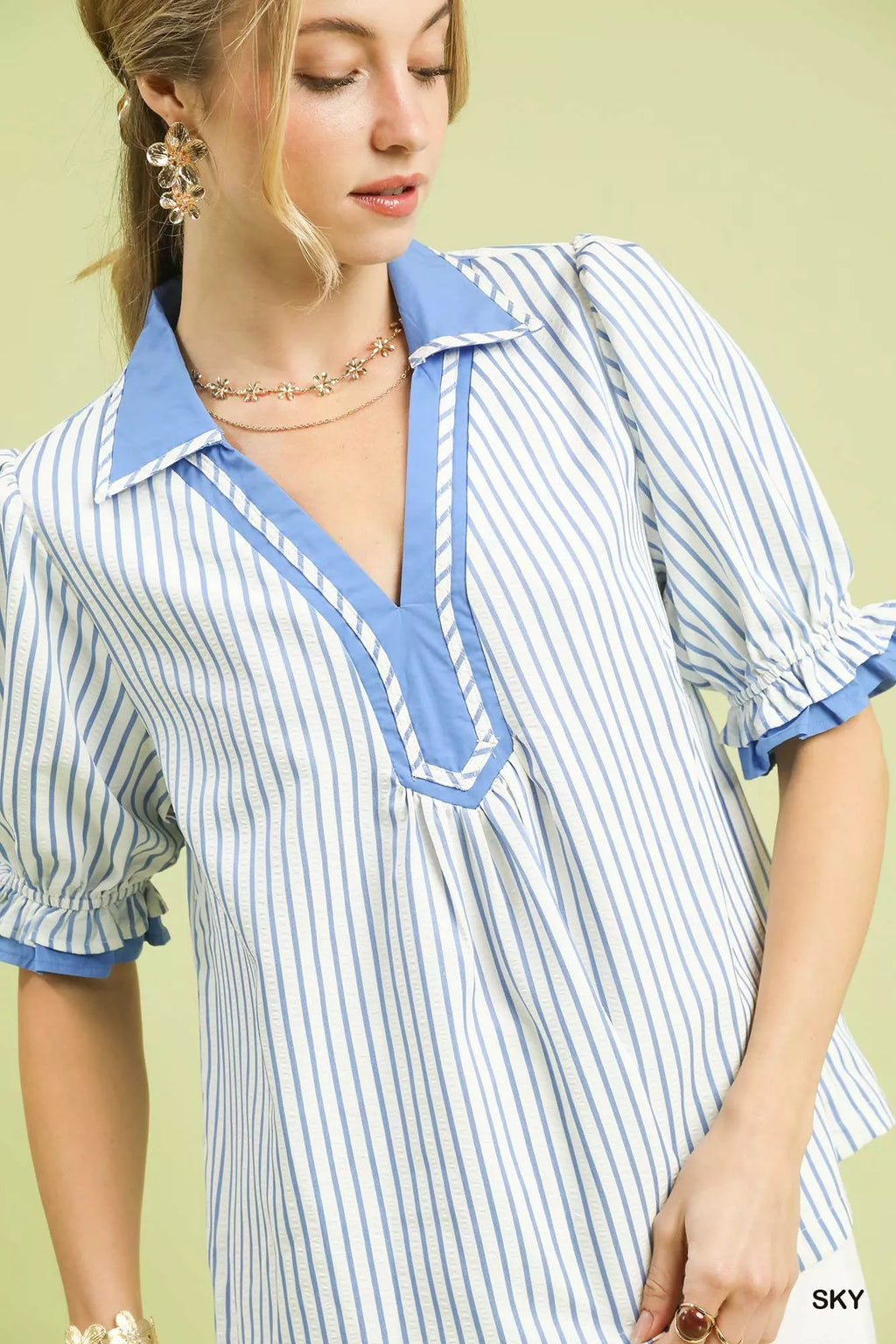 Umgee Seersucker Stripe Ruffle Sleeve Top b60780d2-ea75-4dbe-93b7-f44a17b8c010-Max-Origin