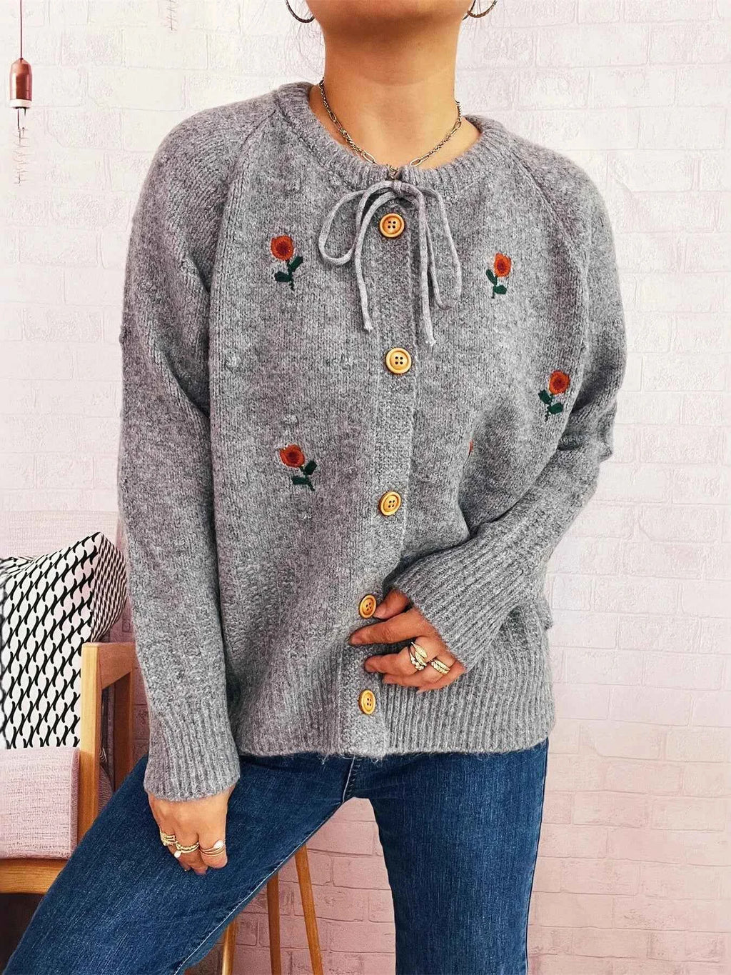 Rose Embroidered Button-Up Cardigan b60af67311dc42b0a47c2ba19dffb28c-Max-Origin