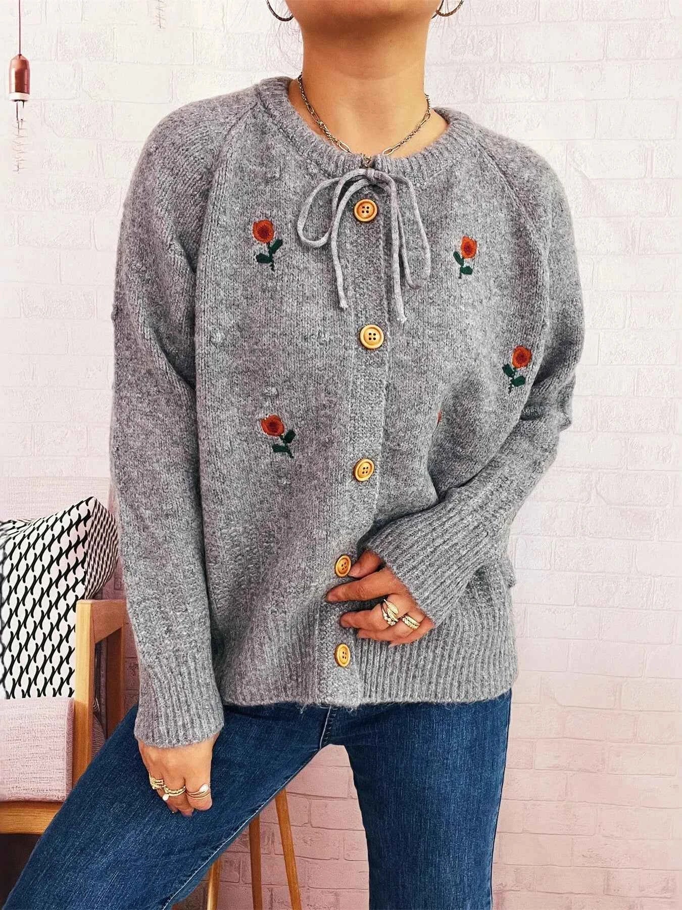 Rose Embroidered Button-Up Cardigan b60af67311dc42b0a47c2ba19dffb28c-Max-Origin
