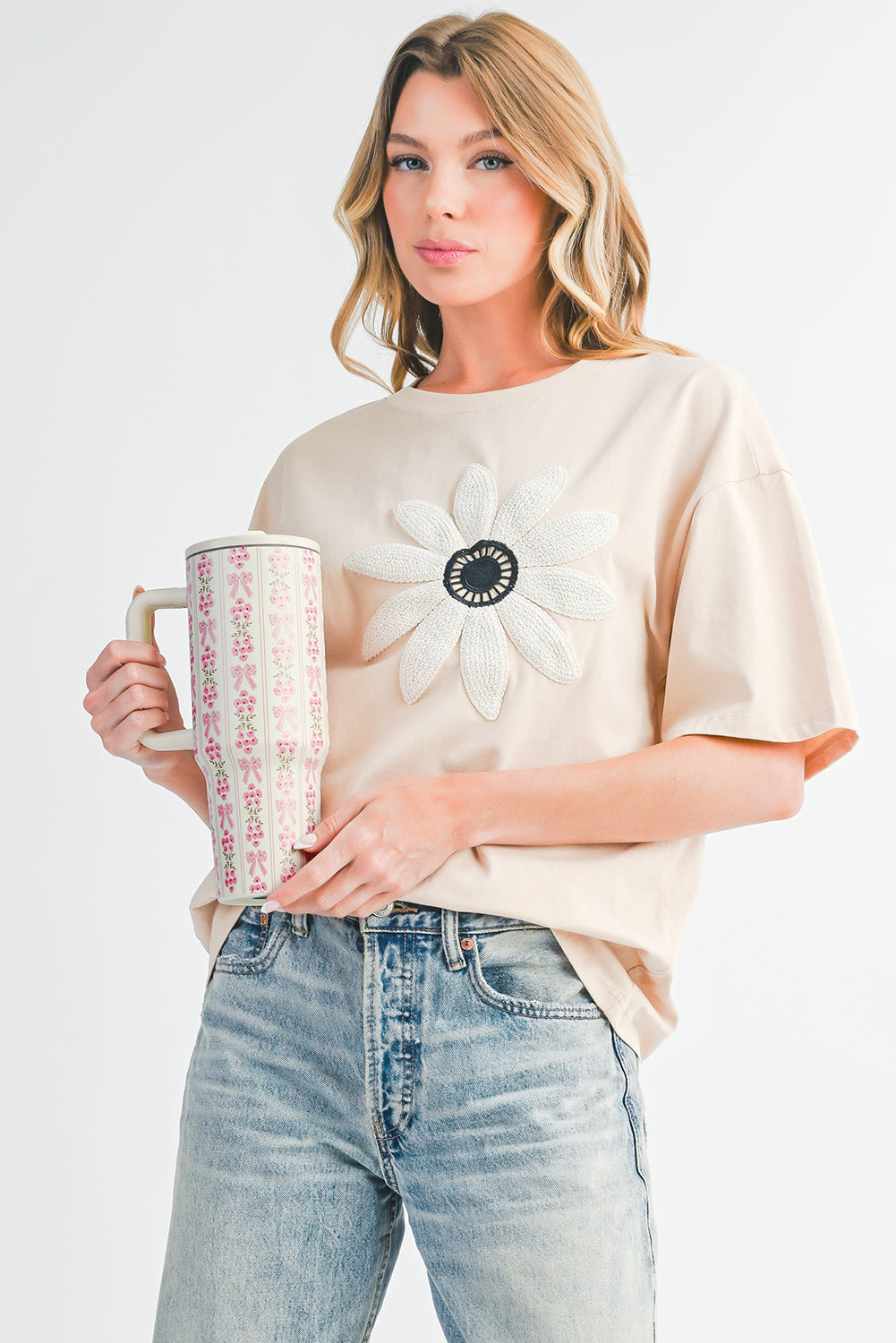 White Bow and Flower Striped 40oz Tumbler Cup b60cc19d467ba7f3