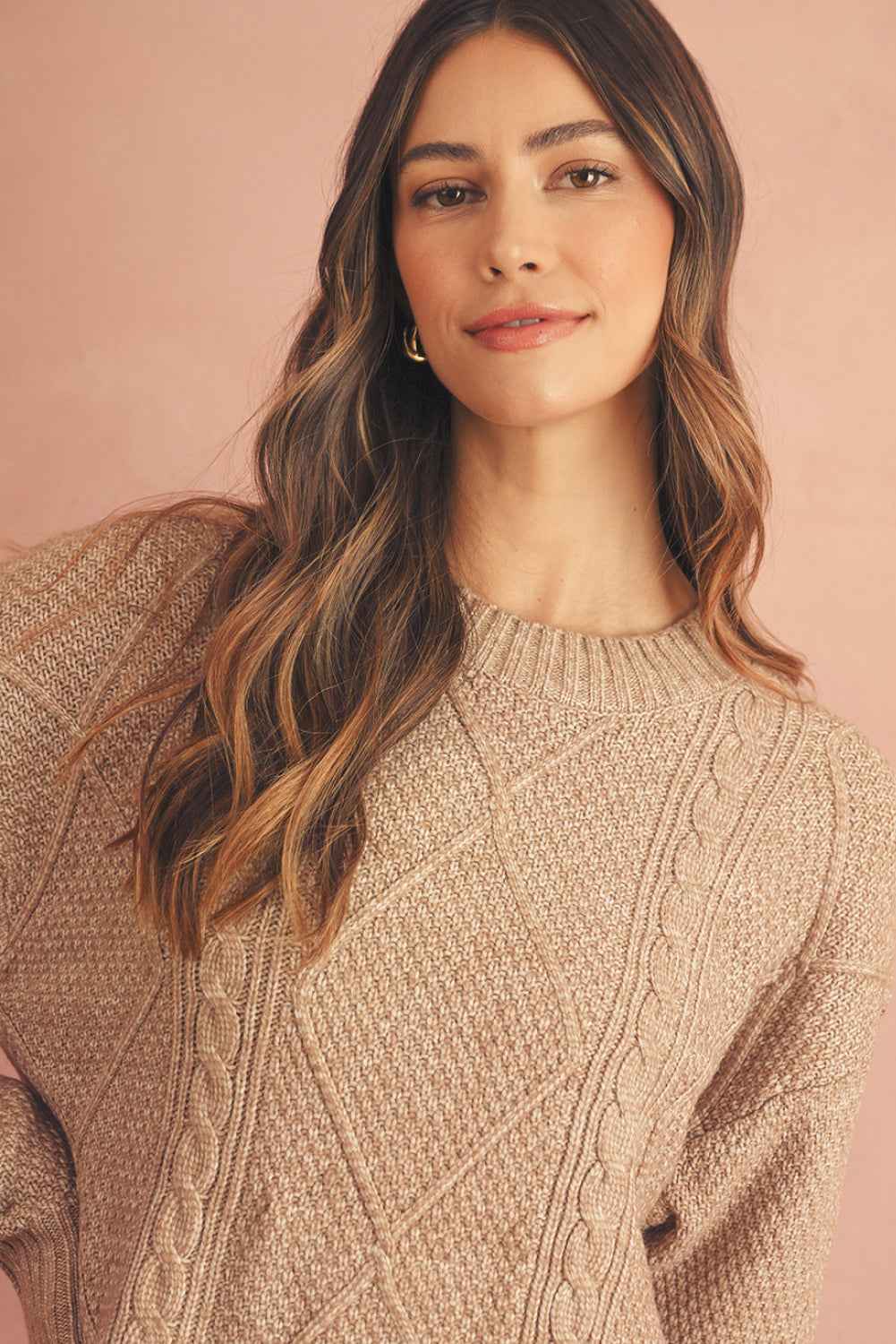 Oatmeal Cable Knit Drop Shoulder Loose Fit Sweater Dress b60dc9a72d1ebabf