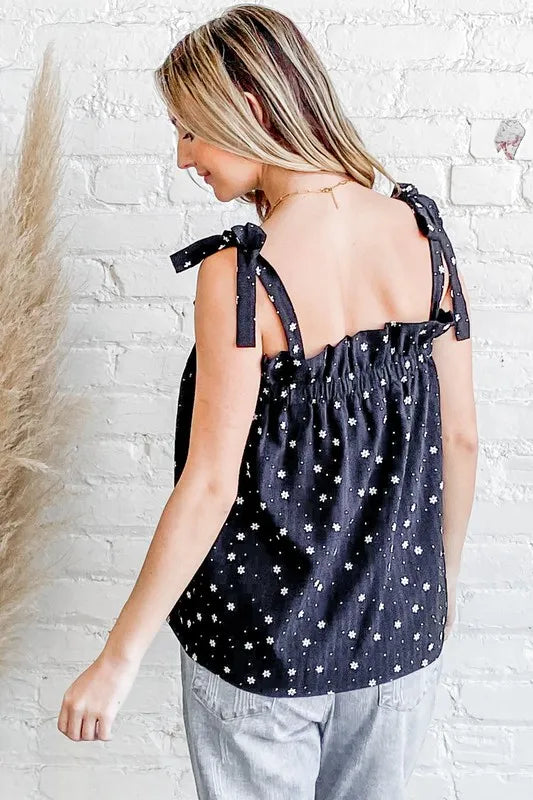 Daisy Polka Dot Print Ruffle Tank Top - Smocked Tied Bow b6105ecf2352421584a9d2b29853e844-Max-Origin